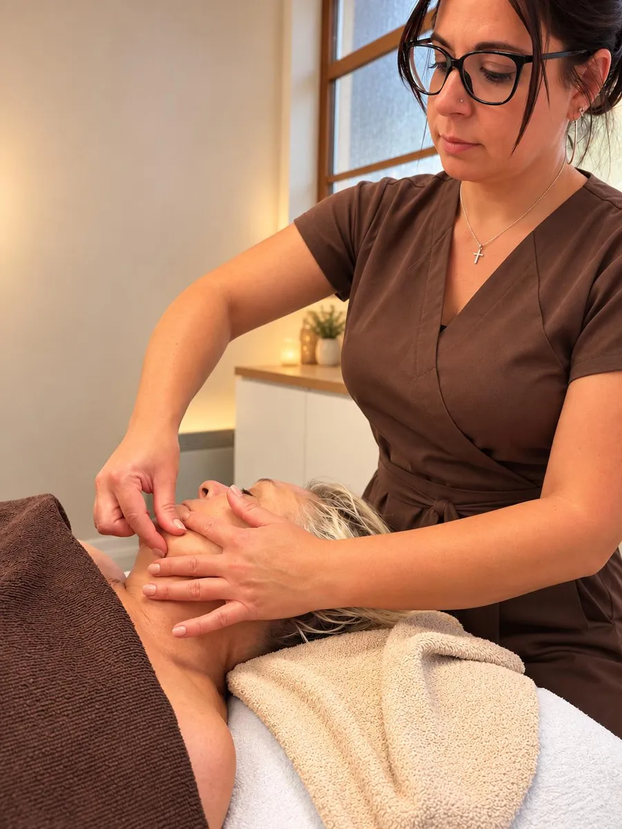 Stéphanie réalise un massage du visage